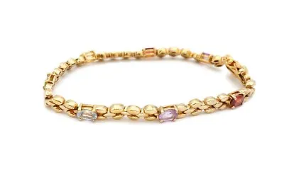 Gold Plated Sterling Silver 925 Multi Color Gemstone Bracelet 7.25  H5 • $33.99