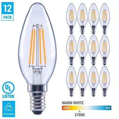 12 Pack LED 5.5W Chandelier Filament B11 Clear Bulb Candelabra E12 Warm White • $21.95