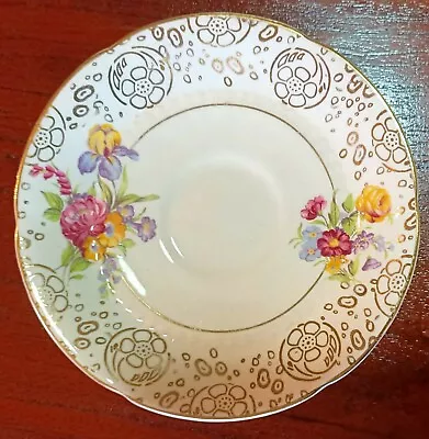 H & K Tunstall Made In England Gold Trim And Floral Saucer • $17.50