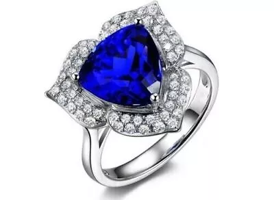 2.50 CT Trillion Cut Tanzanite & CZ Halo Floral Shape 925 Silver Engagement Ring • £68.22