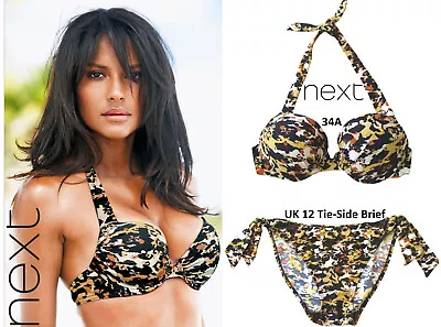 Next Mixed Print MegaBoost Thickly Padded Push-Up Bikini: 34A & 12 Tie Brief • £28