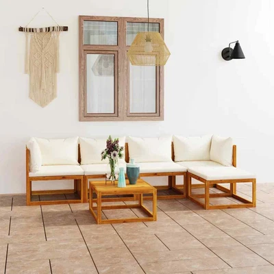 $874.99 • Buy 6 Piece Garden Lounge Set With Cushion Cream Solid Acacia Wood VidaXL