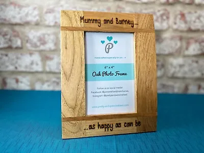 Mummy/Daddy & Me Happy As Can Be Personalised Solid Oak Photo Frame Father's Day • £17.99