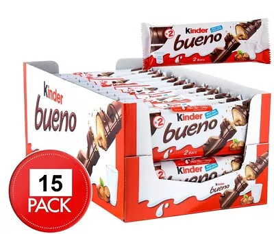 15 X Kinder Bueno Chocolate Bar Hazelnut Chocolate Treat Easter Work Kids School • $39.99