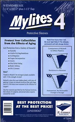 MYLITES 4 (50) Mylar Standard Size Comic Protective Sleeves 725 X 1025 Unopened • $59.99