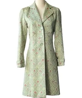 Vintage Dahlia Green Floral Brocade Long Line Coat Vintage Granny CoreCottage • $44.99