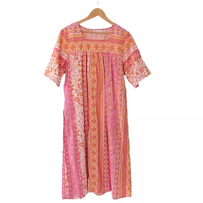 NEW Womens Dress Cotton Muumuu Patio Dress Pink Orange Size Large • $29.99