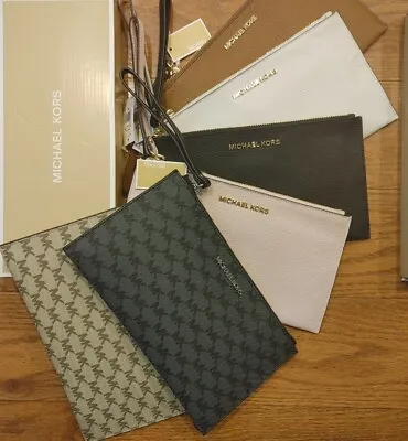 NEW Michael Kors Jet Set Large Zipped Leather $98 MK Clutch Wristlet Wallet   • $69.99