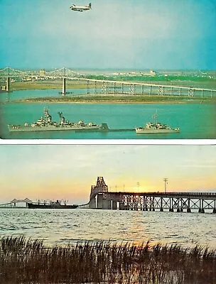 Charleston SC Cooper River Bridge 4 Vintage Postcards With Ships Airplanes  • $9