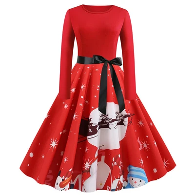 $0.99 • Buy Women Long Sleeve Christmas Costume Dress Santa Panel Vintage Xmas Retro Dresses