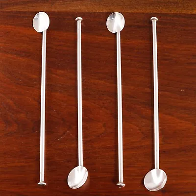 4 Mexican Sterling Silver Sipper Straw Spoons Circular Bowls Sturdy No Mono • $99.50