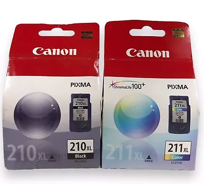 Lot Of 2 Genuine Canon PG-210XL Black CL-211XL Tri Color Ink Cartridges Pixma • $33.99