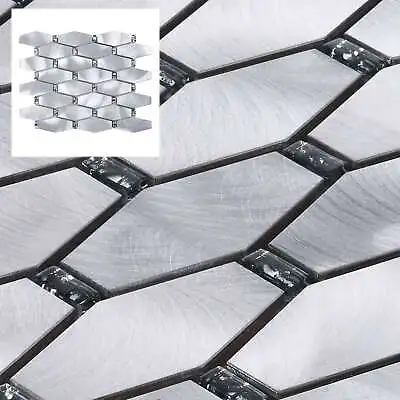 Silver Aluminum Metal Jewelry Glass Hexagon Mosaic Wall Tile Kitchen Backsplash • $109.75