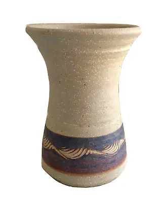 Vintage Hand Thrown Studio Art Stoneware Vase Incised Designs - Signed 7  Tall • $24