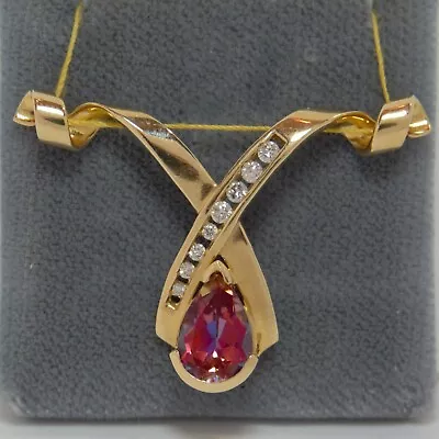 Sunrise Mystic Topaz Pear Shaped Diamond Ribbon 14K Yellow Gold Pendant Slide • $439.95