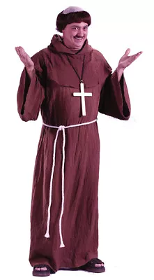 Monk Robe Adult 4 Pc Brown Natural Fiber Robe Hood Wig & Cord Belt OS • $39.98