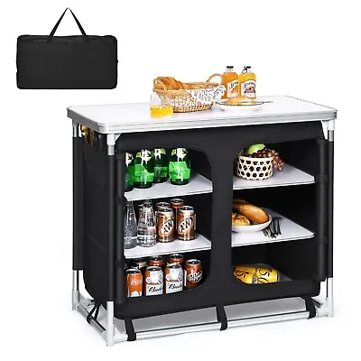 Outdoor Camping Cooking Table Storage Organizer Portable Aluminum BBQ Table • £64.95
