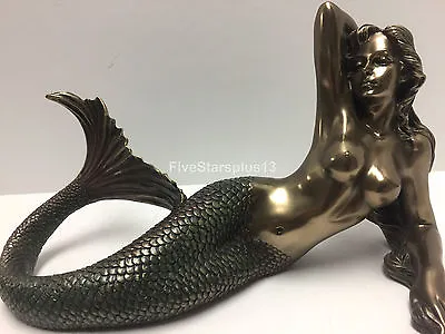 Beautiful Mermaid Lying On Back Statue Sculpture Figurine Bronze Finish 11.5  • $75.99