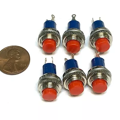 6 Pieces Red N/C 10mm NORMALLY CLOSED 12v NC PUSH Momentary BUTTON SWITCH C19 • $11.53