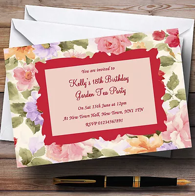 Vintage Floral Stunning Tea Garden Personalised Party Invitations • £9.99