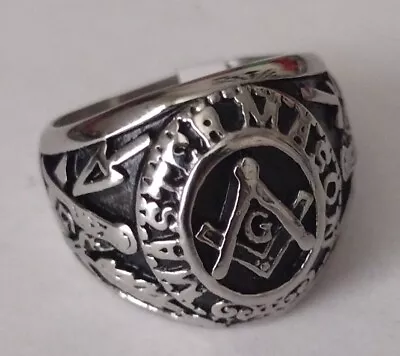 Silver Masonic Ring (SIZE 12) Freemason Square Compass Master Mason Ring • £12.83