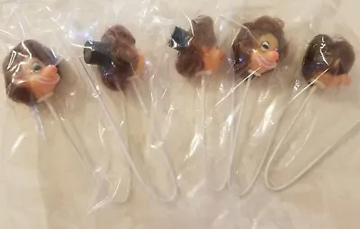 Lot Of 5 Vtg Darice Craft Vinyl Brown Hair Clown Doll Head Stick Wire Stem Pick • £9.72