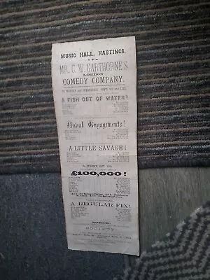 THEATRE POSTER HASTINGS MUSIC HALL1800s C W GARTHORNES COMEDY COMPANY • £35