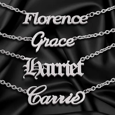 Personalised ANY NAME Necklace CUSTOM FONT Stainless Steel Pendant Chain Gift • £12.99