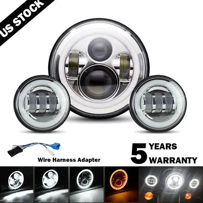 7 Inch LED DRL Headlight + Passing Lights For Harley Davidson Touring Road King • $59.99