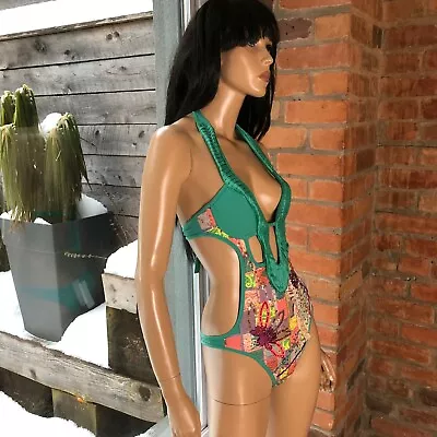 $360 • Buy To Die For ROSA CHA Runway Deep V Monokini Multicolor Work Of Art P NWT $900