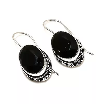 Vintage Black Spinel Gemstone Handmade 925 Sterling Silver Jewelry Earring 1.18  • $7.59