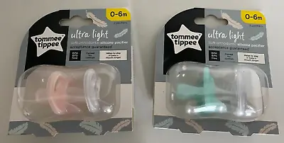 Lot 2 Tommee Tippee Ultra Light Ortho Pacifier Binky Soother Blue Pink 0- 6 M • $15.99