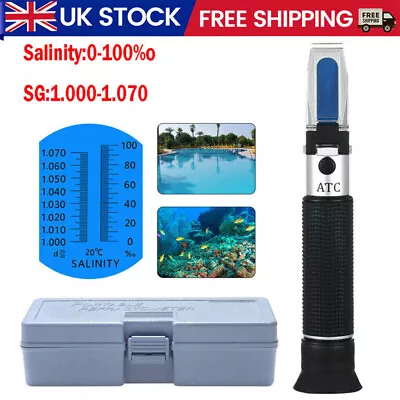 Salinity Refractometer Salt Water Hydrometer Sea 0~100% Tester Aquarium Test UK • £13.99