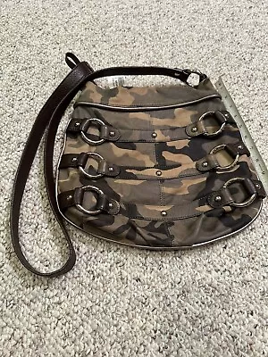 New B. Makowsky Camo Green Brown Leather Kimberly Bag Hobo Large • $15