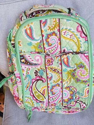 Vera Bradley Essential Large Backpack Green Paisley Organizer Pockets Laptop • $12.87