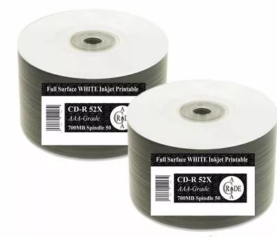 100 RiTEK-oem Full-face White Inkjet Printable Blank CD-R Discs 52x AAA+1414 • £18.44