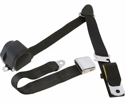 Vintage Chrome Latch 3 Point Retractable Black Seat Belt Musclecar Hotrod  • $114.95