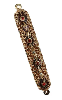 Handmade Metal 6  Inch Decorative Gold And Red Mezuzah With Colorful Gemstones  • $21.99