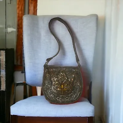 Vintage 70’s Hand Tooled Leather Embossed Purse W/ Age Issues • $24