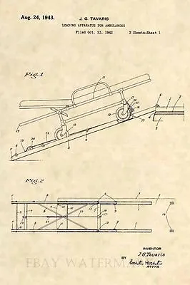 Official 1943 Stretcher Patent Art Print- Vintage EMT Gurney Medic Ambulance 86 • $12.77