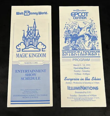 Walt Disney World Magic Kingdom Epcot Show Programs March 1992 ~ WDW Collectible • $10