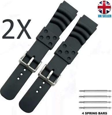 2x Citizen Seiko Compatbile Black Rubber Diver Watch Strap Sport Band 20-22-24mm • $9.85