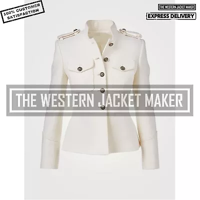 Women Military Style Jacket Women Safari Jacket Women's Off White Wool Blazer • £89.31