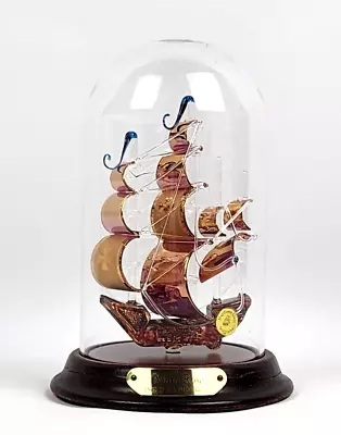 Mayflower Glass Henry VIII Flag Ship Mary Rose 1565 Gilded Sails In Glass Dome • $44.95