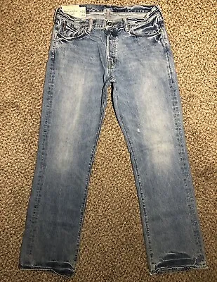 ABERCROMBIE FITCH KILBURN Low Rise Faded Distressed Cowboy Denim Jeans 34x34 • $21.99