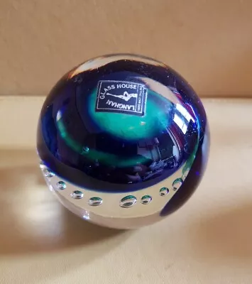 Langham Glass Paperweight Sphere Paul Miller Green Blue And Buliconte Ring  • £12