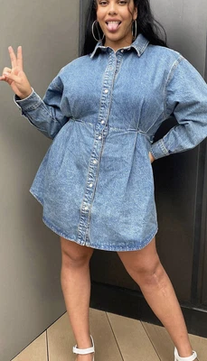 $40 • Buy Asos Design Curve Oversized Belted Shirt Denim Dress Mid Wash Blue Size 18