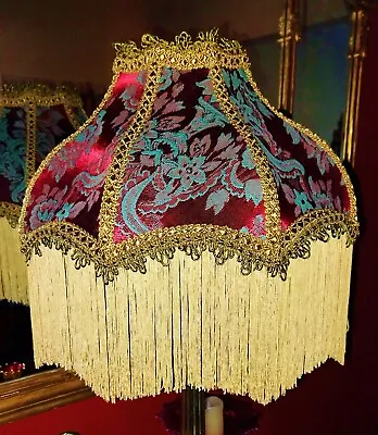 Mitford. Victorian Downton Lampshade Vintage Teal & Red Damask.14  • £129