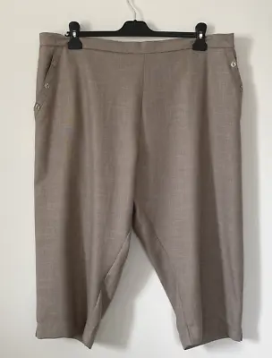 Saloos Beige High Rise Elastic Waist Crop Trousers Pedal Pushers Plus Size 20 • £17.99