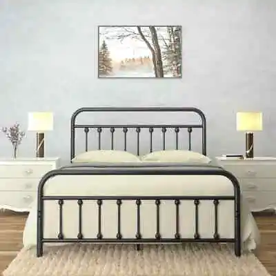Antique Metal Queen Panel Bed Frame Iron Headboard And Footboard Vintage • $328.95
